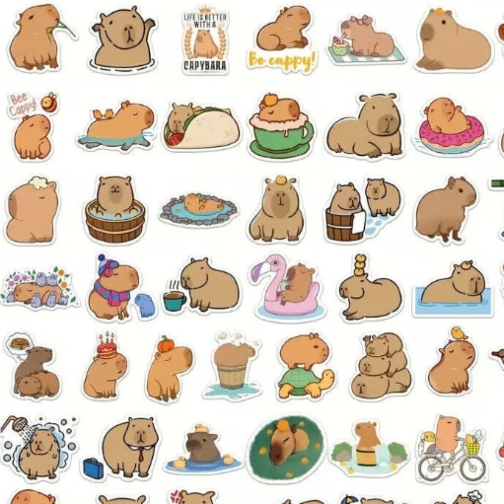 50pcs Cute Cartoon Capybara Stickers, Waterproof Vinyl Decals